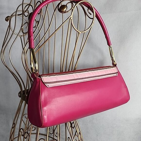 Silk Flap Fuschia Shoulder Bag with Matching Strap & Gold Tone Hardware - Picture 6 of 16